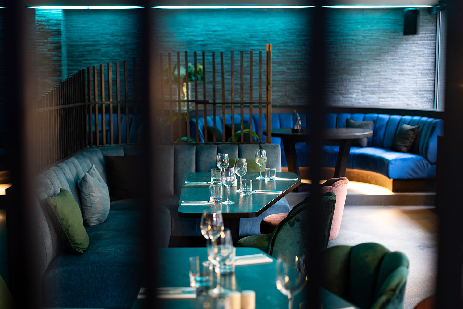 Stylish Lounge Bar with Blue Seating
